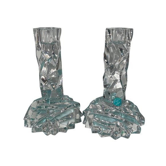 Tiffany Other - Tiffany Vintage MCM Candlesticks Rock Cut Crystal Set of 2 Collectible Decor
